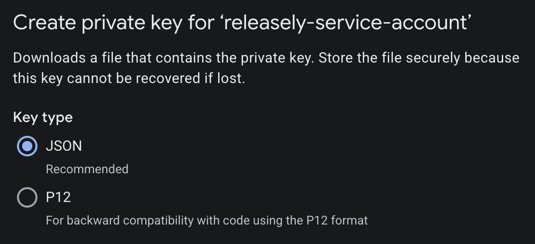 Creating the JSON key