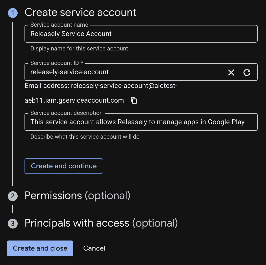 Creating the service account