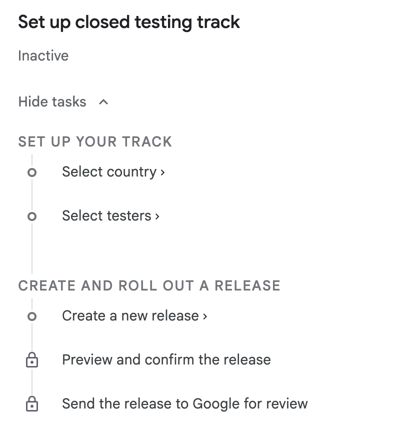 Testers setup on the Closed testing track