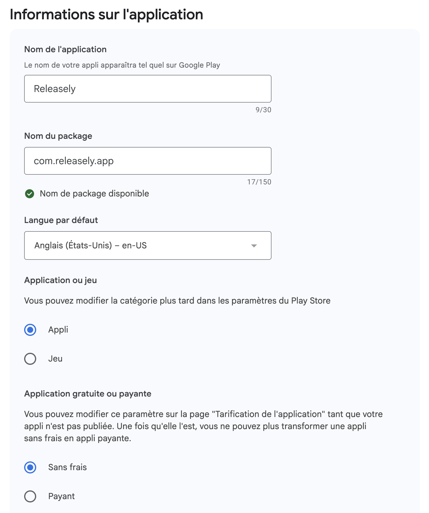 Create app dialog