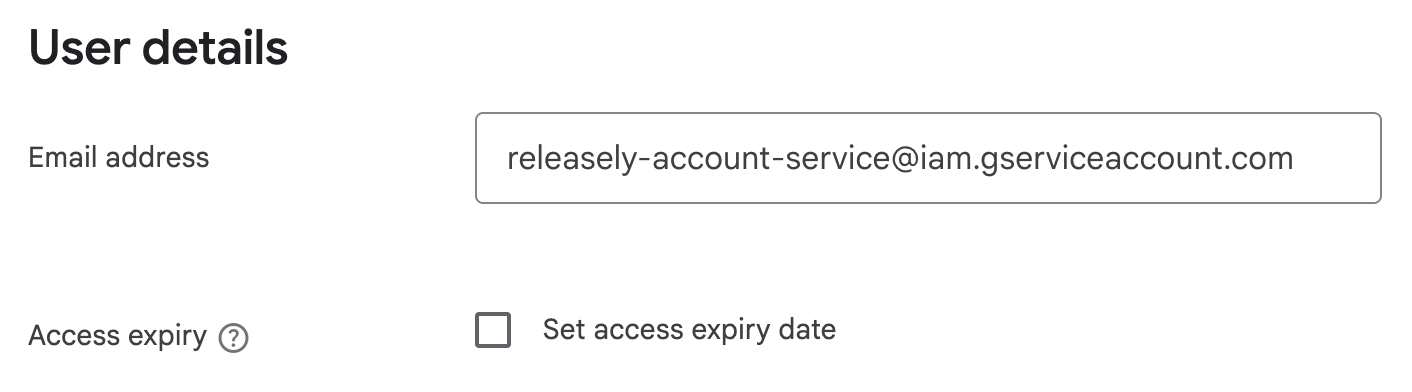 Invite user form: email and permissions