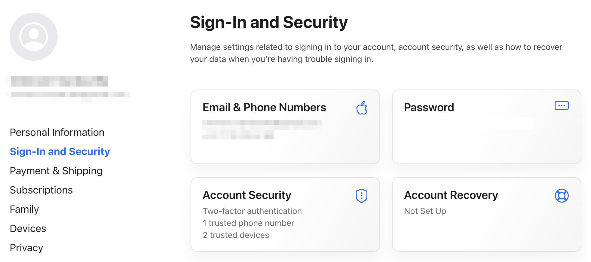 Trusted phone number and devices, the sign that two-factor authentication is active