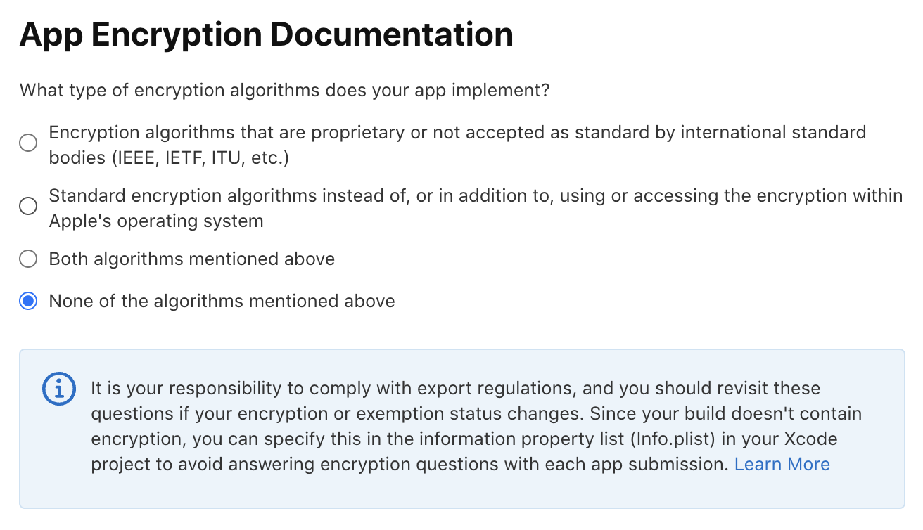 App Encryption Documentation question