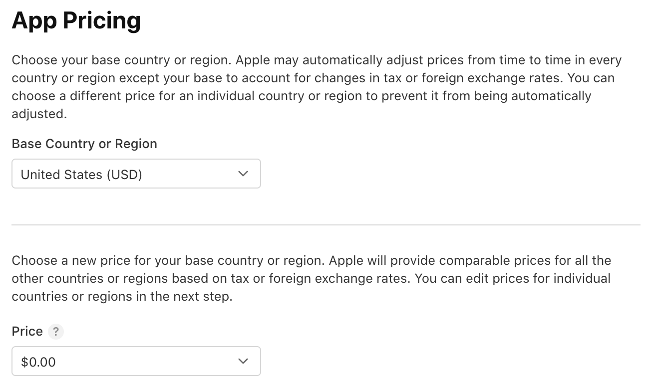 App pricing: base country and price